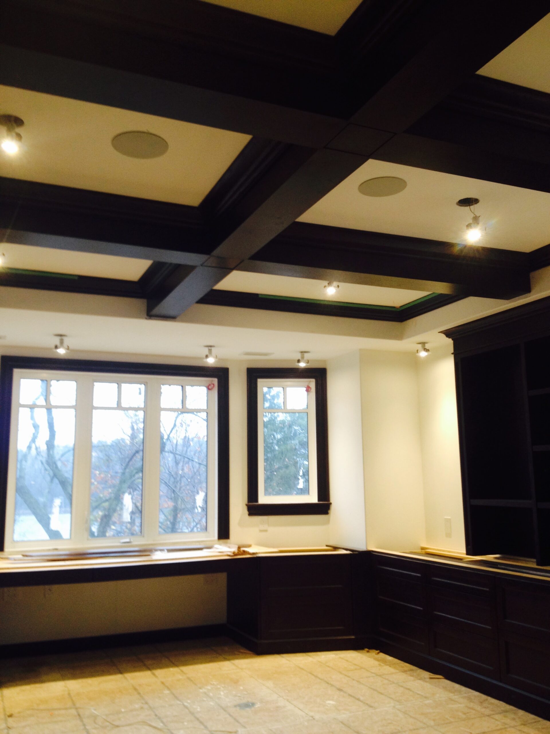 Waffle Ceiling Design & Level 5 Finish – Office Interior